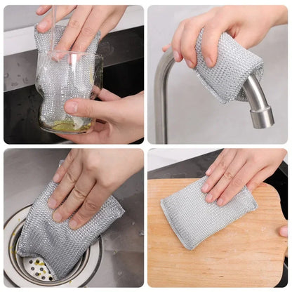 Steel Wire Cleaning Sponge Double Sides Dishwashing Sponges Reusable Kitchen Scouring Pad Household Clean Tool Washing Brush