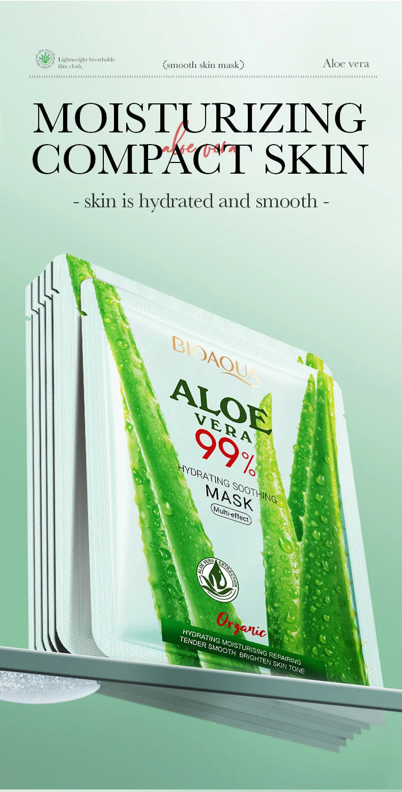 5/10pcs BIOAQUA Aloe Vera Moisturizing Facial Masks for Face Skin Soothing Brightening Firming Hydrating Facial Masks Skin Care - AMULET RING STORE