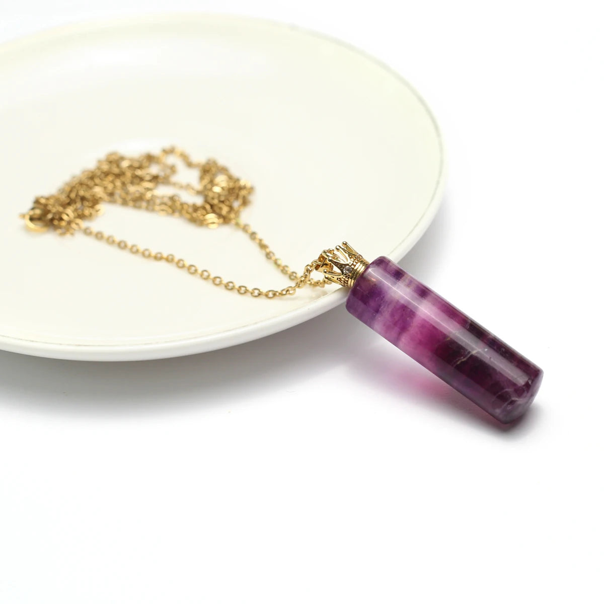 Natural Amethysts Perfume Bottle Pendant Necklace Pearl Chains Essential Oil Diffuser Agates Pendant Necklace For Women Jewerly - AMULET RING STORE