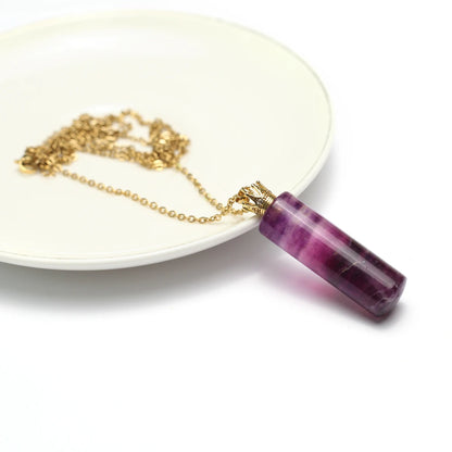 Natural Amethysts Perfume Bottle Pendant Necklace Pearl Chains Essential Oil Diffuser Agates Pendant Necklace For Women Jewerly - AMULET RING STORE