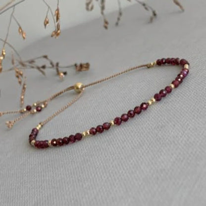 Garnet Gemstone bracelet, Birthstone January gift, dainty adjustable silk cord bracelet