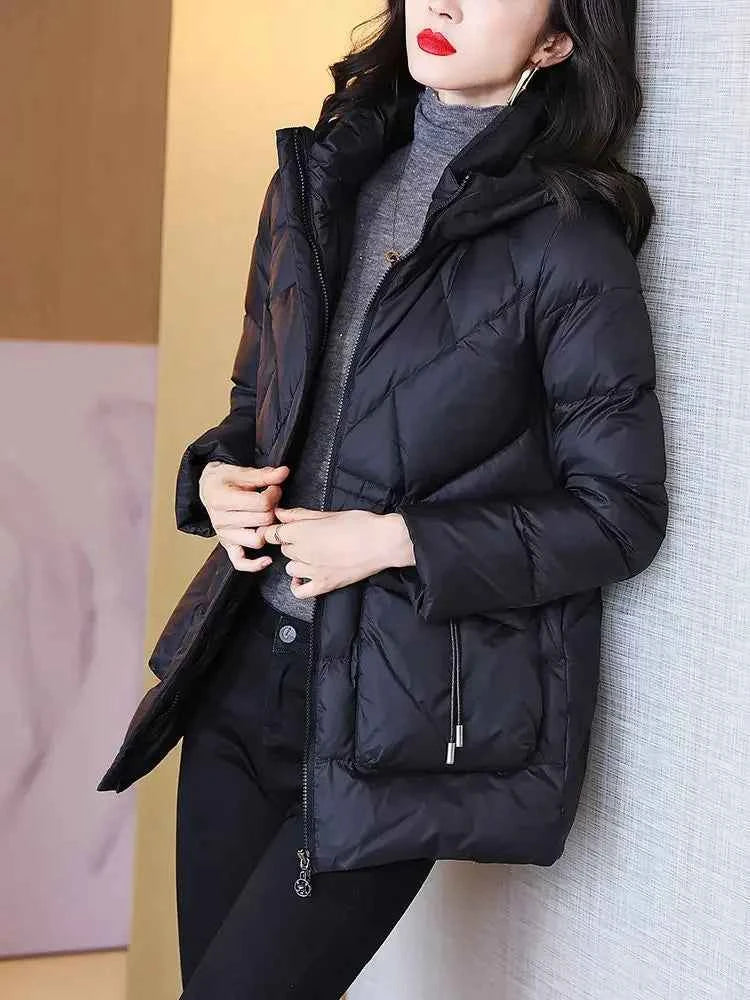 Woman Coat Zip-up Black Thick Padding Duck Down Quilted Padded Jackets for Women Hoodie Y2k Fashion 2025 Trend Luxury Hot Youth
