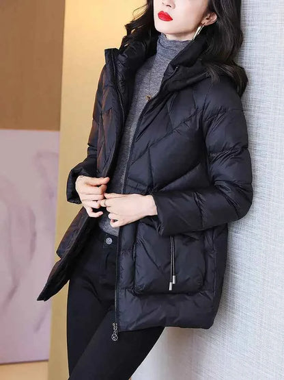 Woman Coat Zip-up Black Thick Padding Duck Down Quilted Padded Jackets for Women Hoodie Y2k Fashion 2025 Trend Luxury Hot Youth