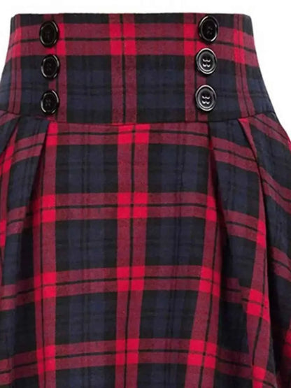High Waist Plaid Swing Skirt Faionable Large Flounce Midi Skirt Women's Premium Clothing A-Line Silhouette Umbrella Skirt