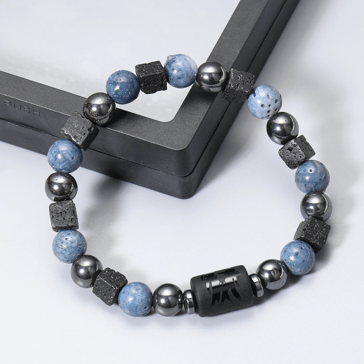 12 Constellation Natural Blue Coral Lava Stone Stone Beads Bracelet For Men Couple Rope Friendship Zodiac
