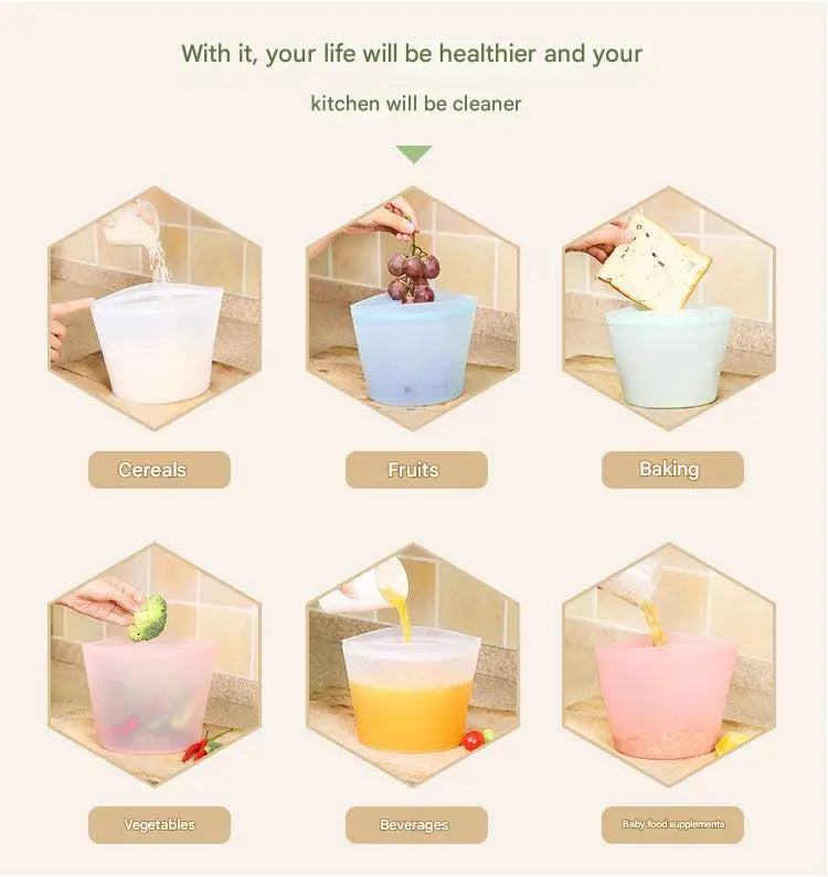 1/3/4Pcs/Pack Silicone Storage Bag,Reusable Food Grade Fresh-keeping Zipper Bags,BPA Free,Leakproof,Microwave&Dishwasher Safe - AMULET RING STORE