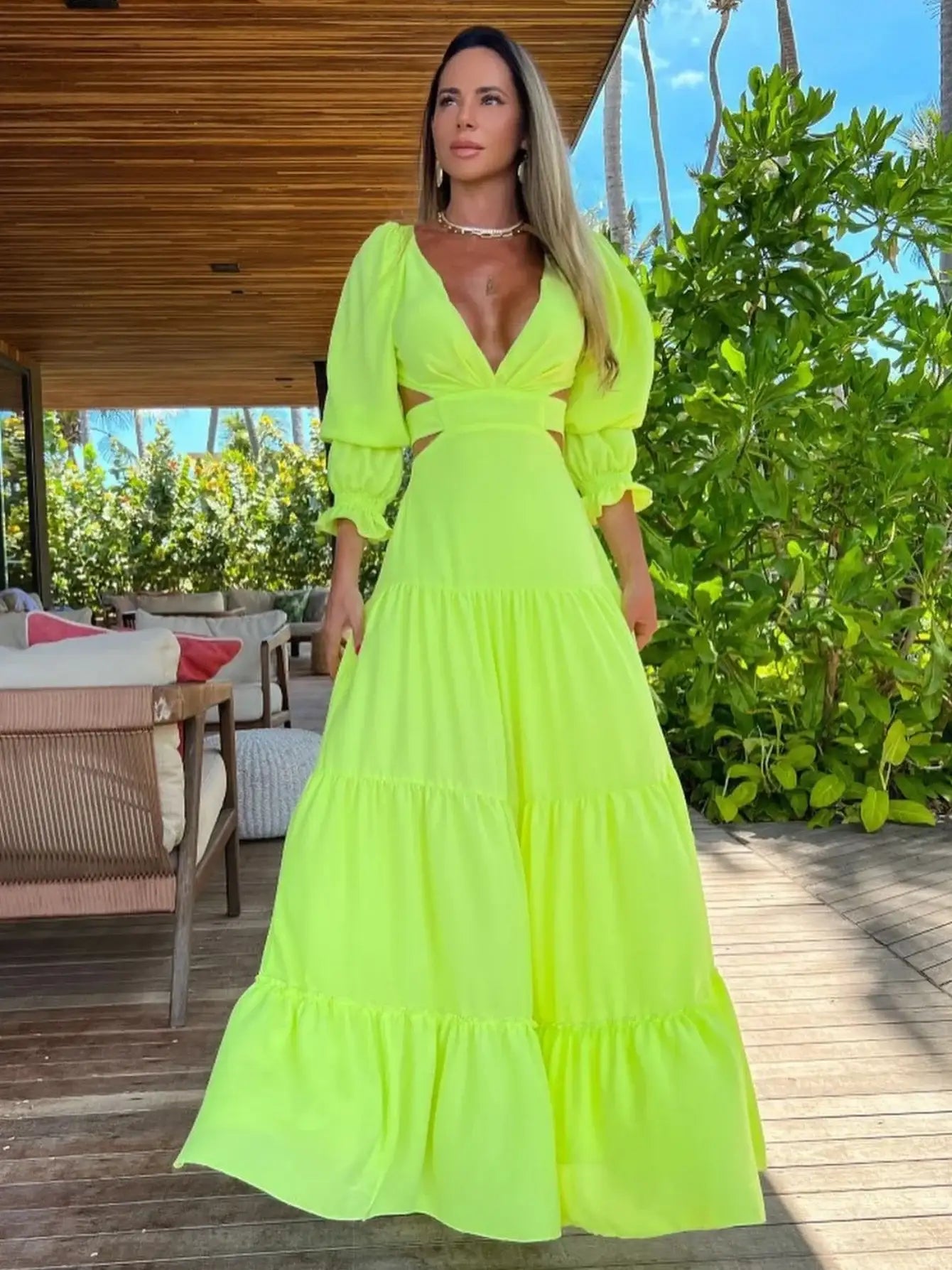 V-Neck Backless Beach Dress - Summer Beachwear - AMULET RING STORE