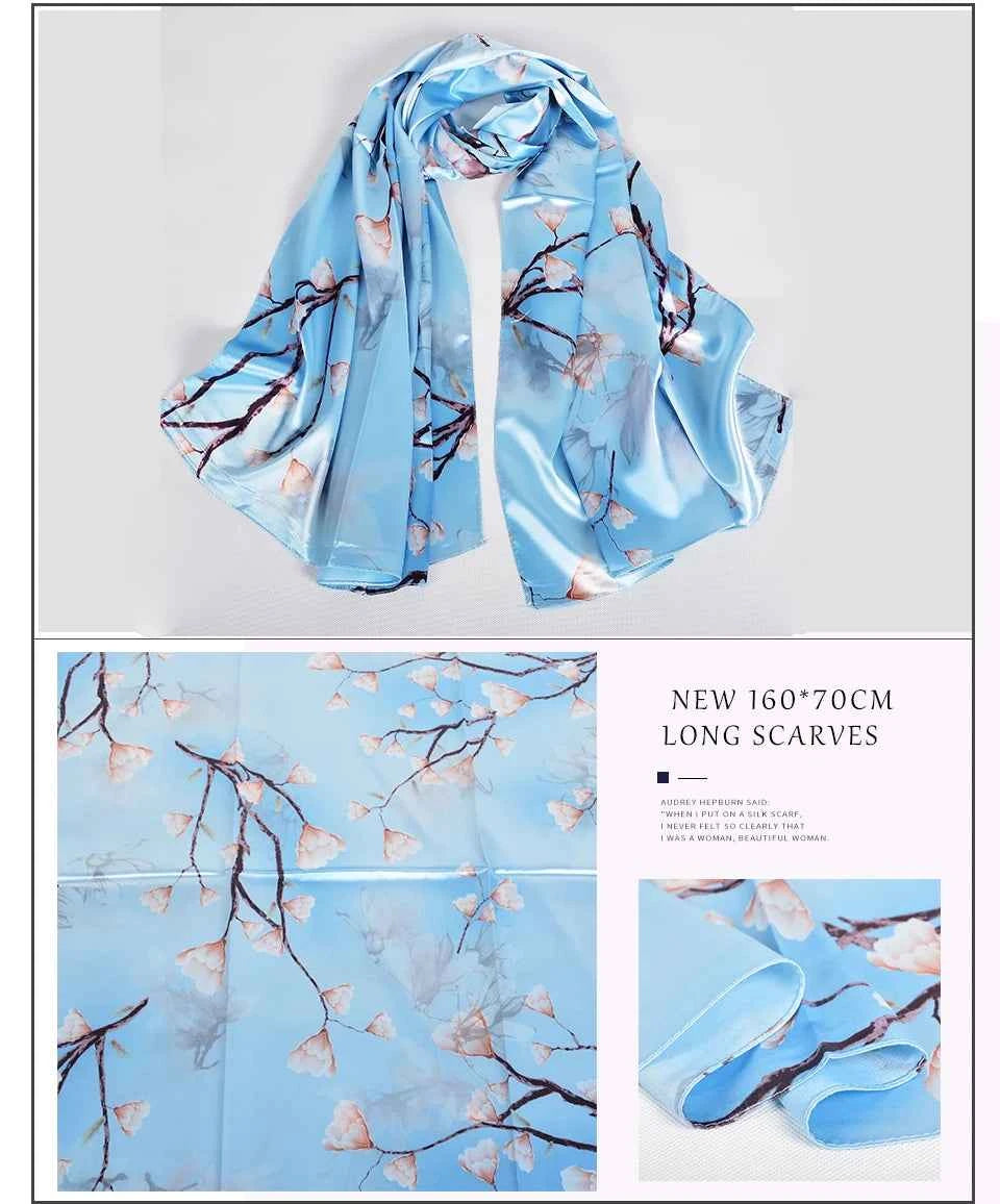 New Spring Fall Pink Rose Silk Scarf Shawl Printed Winter Fashion Women Neck Scarf  Floral Design Long Scarves Wraps  160*70cm
