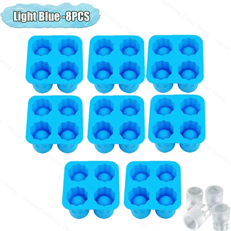 4Cup Shape Silicone Ice Cube Mold Tray for Summer Bar Party DIY Cold Drinks Kitchen Essential Ice Cup Maker Compartment Mold - AMULET RING STORE