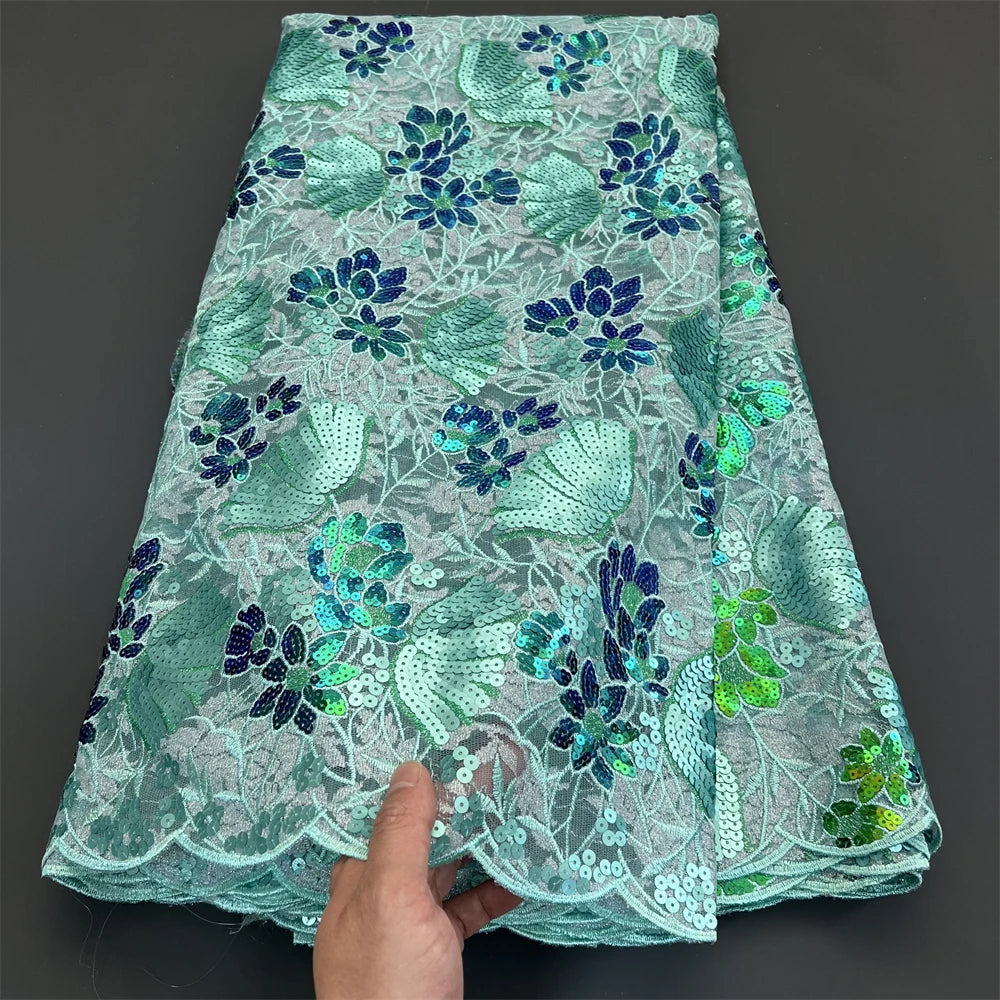 African Nigerian Tulle Lace Fabric - 3D Sequins Embroidery