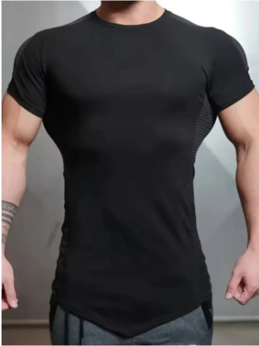 2025 Male Fitness T-shirt Summer Men's Athleisure Workout short sleeve T-shirt Compress quick-dry Men T-shirt Gym Sports Tops - AMULET RING STORE