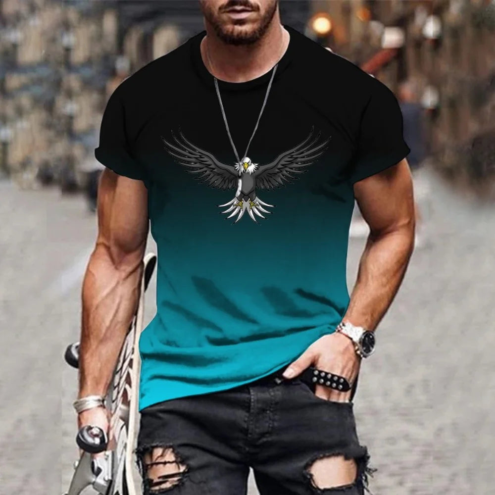 Men's gradient eagle 3D printed T-shirt summer outdoor leisure sports quick-drying short-sleeved tops plus size men's clothing - AMULET RING STORE
