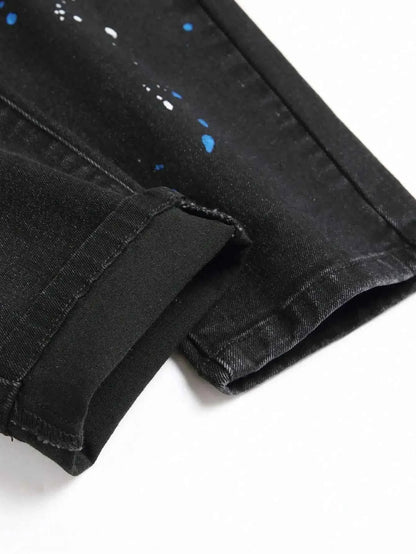 Men y2k Stretchy Skinny Denim Jeans For Men Casual pants Ripped Patchwork Hole Slim Fit Denim Hip Hop Black Straight Trousers