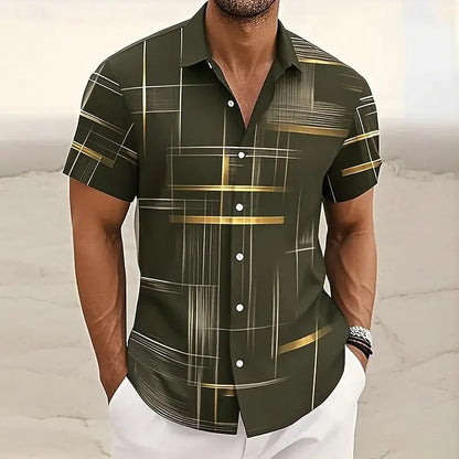 Men's Geometric Plaid Button Shirt Casual Fashion Outdoor Vacation Street Trend Shirt 3D Printed Short Sleeve Shirt