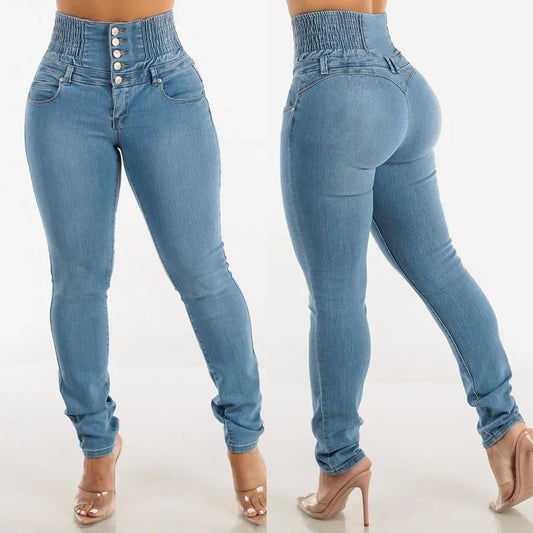 Jeans Women Pencil Pant Denim Long Pants Bodycon Casual High Waist Button Pocket Splice Straight Trousers Simple Streetwear Y2k - AMULET RING STORE
