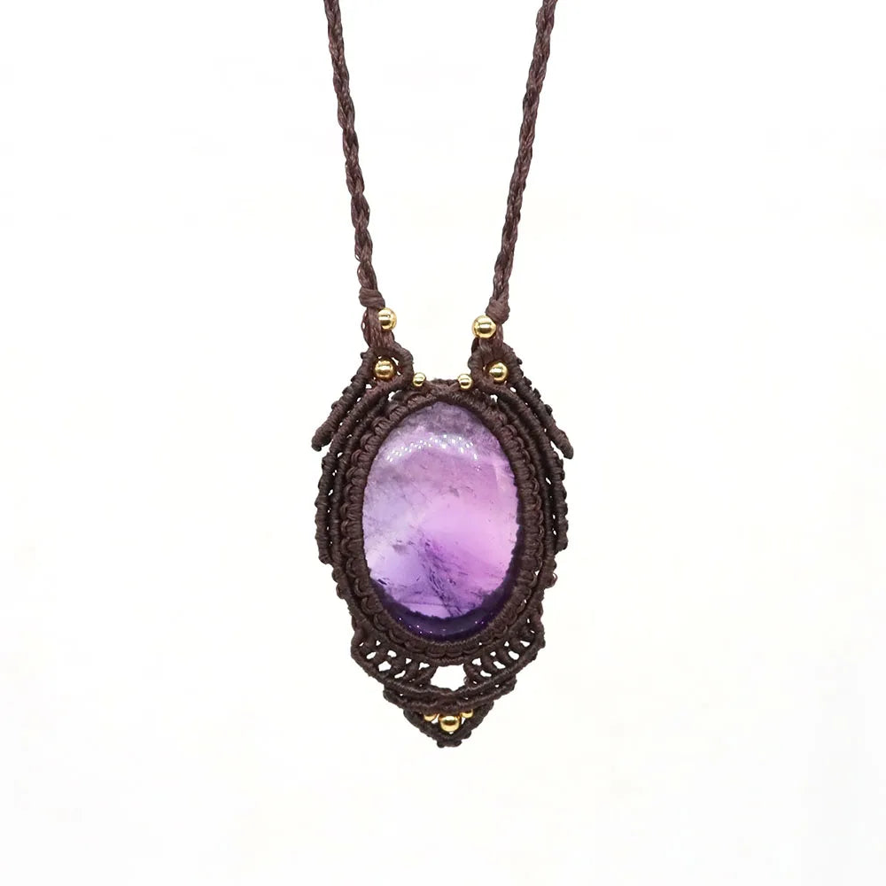 Natural Stones Tear Water Drop Pendant Crystals Healing Handmade Thread Rope Wrap Braided Macrame Chain Necklace Jewelry Gifts - AMULET RING STORE