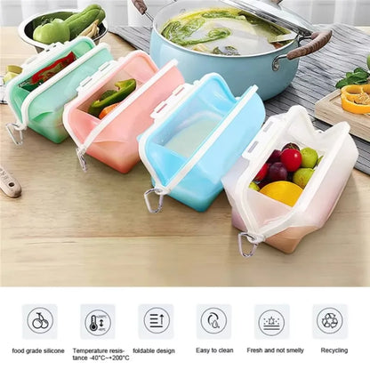 1500ML Foldable Silicone Storage Bag,Reusable Food Grade Crisper Box,Fresh-keeping Picnic Box,Microwave Heating Available - AMULET RING STORE