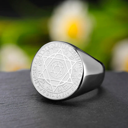 Dawapara Talisman Seal Solomon Ring Hexagram 12 Constellation Kabbalah Prosperity Good Health Amulet Stainless Steel Jewelry - AMULET RING STORE