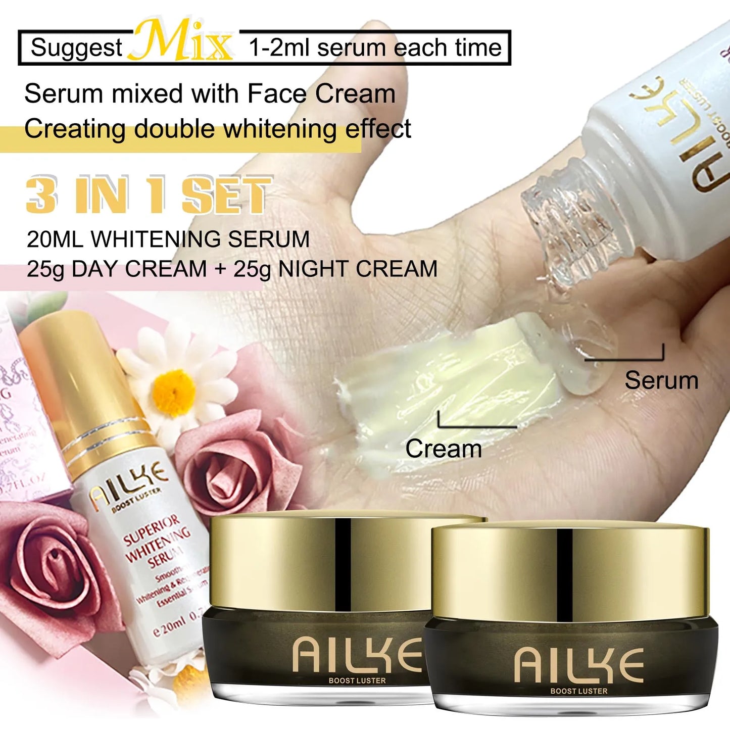 AILKE Whitening Face Cream, Antioxidant, Reduce Dark Spots, Inhibit Melanin, Anti-aging, With Collagen, Niacinamide, Glutathione