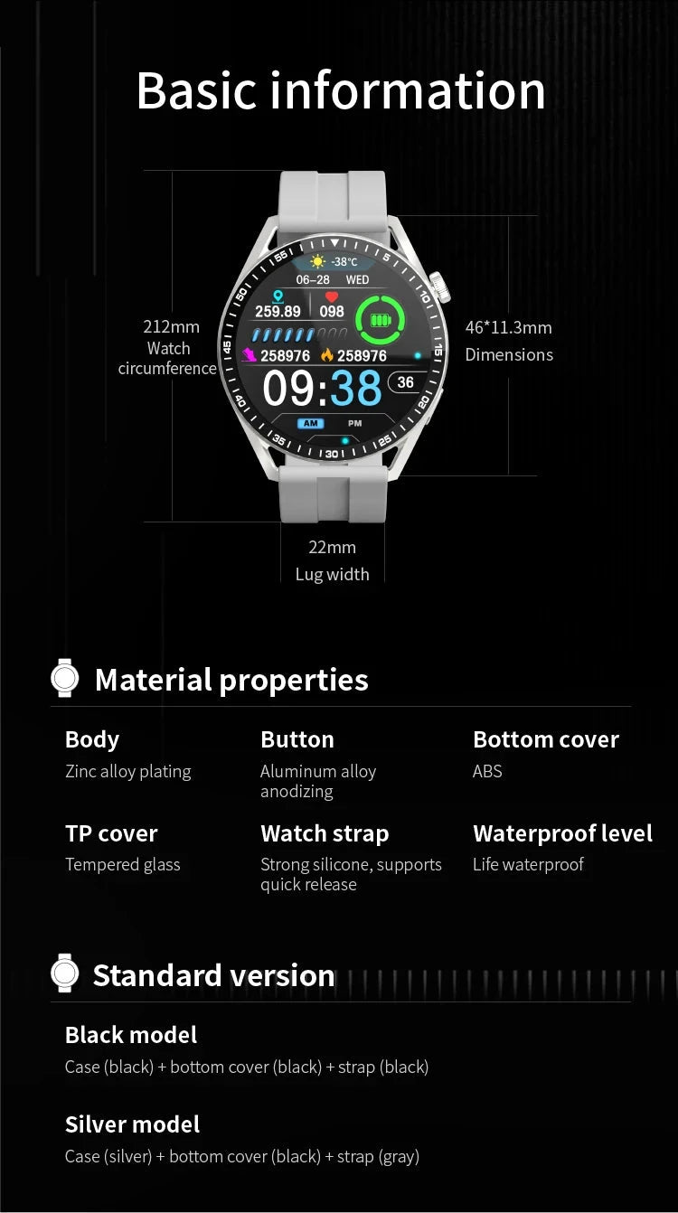 New For Men Women SmartWatch 1.61‘’ Amoled Phone Call Heart Rate GPS Tracker Sport Waterproof Smart Watch for IOS Android
