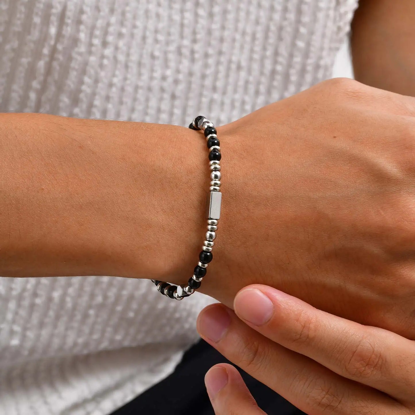 Trendy Unique Natural Stone Beaded Bracelet, Stainless Steel Chain Wristband Bracelet, Classic Tiger Eye Stone Jewelry for Men