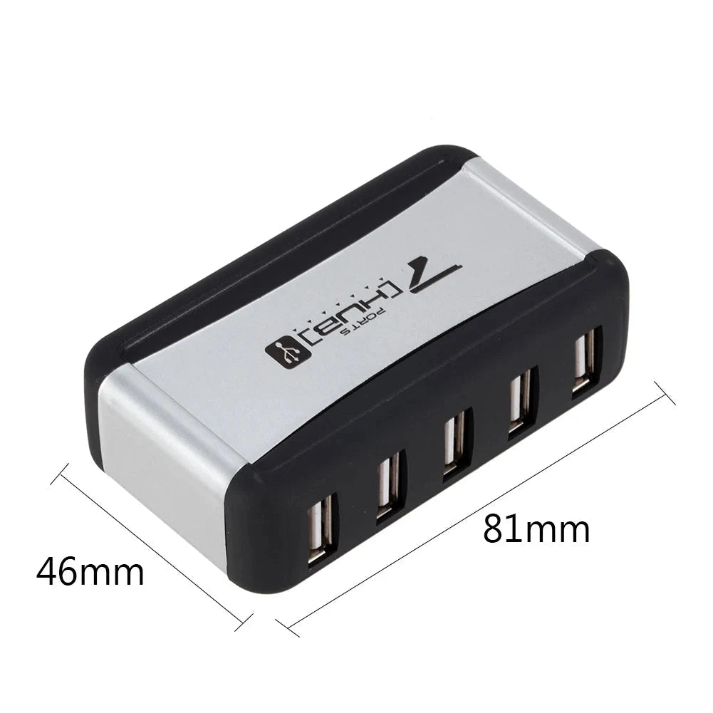 Vertical 7-Port USB 2.0 Hub Multi USB Splitter with Power Adapter PC Accessories