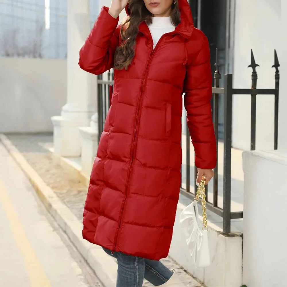 Women's Padded Coat Autumn Winter Simple Basics Zipper Long Sleeve Hoodie Daily Long Padded Clothes