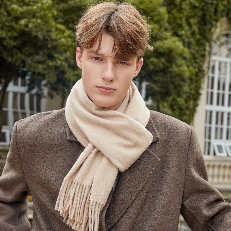 Classic Simple Solid Wool Blend Scarf Women Men Fall Winter High Quality Woolen Shawl Thick Warm Tassel Muffler Female Male Wrap