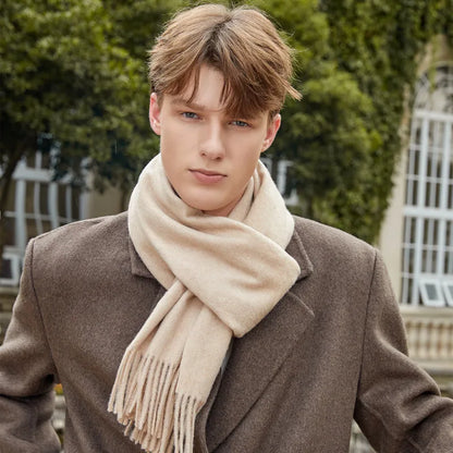 Classic Simple Solid Wool Blend Scarf Women Men Fall Winter High Quality Woolen Shawl Thick Warm Tassel Muffler Female Male Wrap