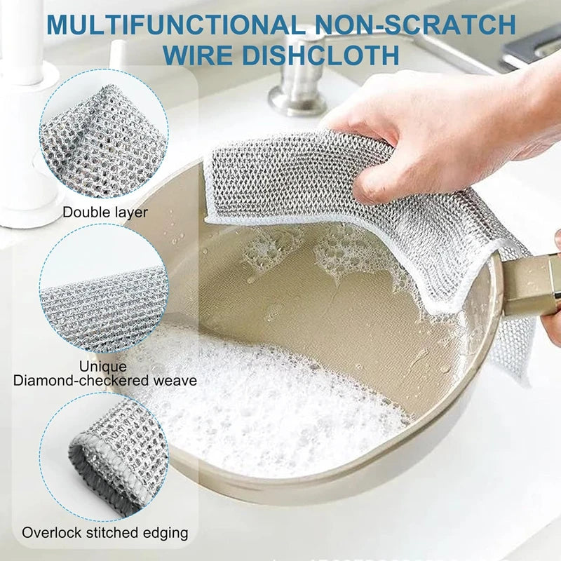 10-1pc Magic Cleaning Cloth Thickened Double -sided Metal Steel Wire Rags Kitchen Dish Pot Washdishing Cloths Towel Clean Tools - AMULET RING STORE