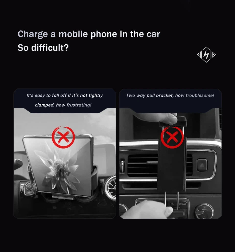 2-in-1 Car Wireless Charger Dual Coil Fold Screen Phone Fast Charging For Samsung Galaxy Z Fold 5 6 Air Vent Car Phone Holder