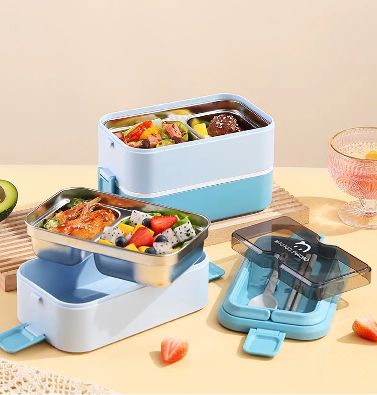 304 stainless steel lunch box for kids adult portable Microwavable insulated bento compartment multilayer food storage container - AMULET RING STORE