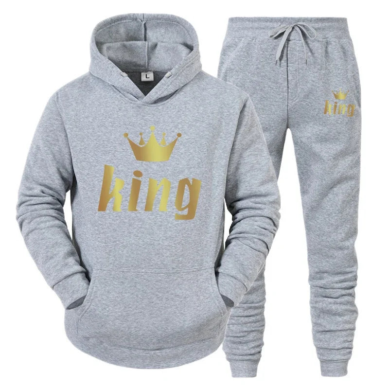 King And Queen Couple Outfit Hoodie and Jogger Pants High Quality Men Women Daily Casual Sport Jogging Suit King Queen Tracksuit - AMULET RING STORE