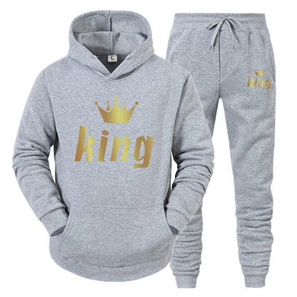 King And Queen Couple Outfit Hoodie and Jogger Pants High Quality Men Women Daily Casual Sport Jogging Suit King Queen Tracksuit - AMULET RING STORE