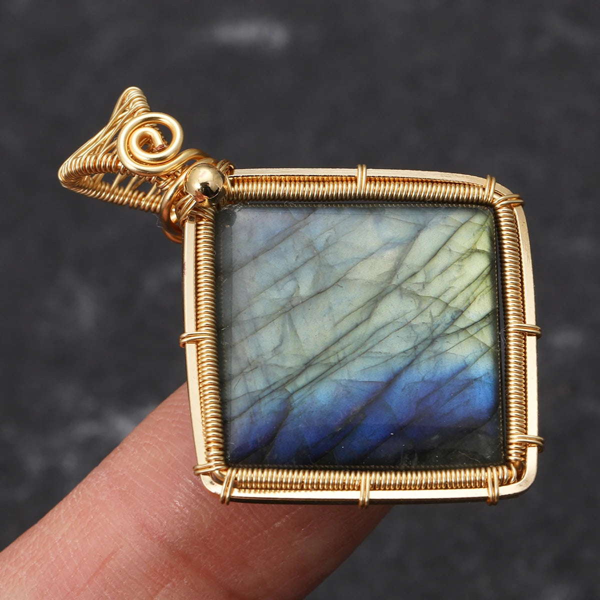 Labradorite Rainbow Moonstone Gemstone Pendant Copper Wire Wrapped Labradorite Jewelry Labradorite Necklace With Chain and Box
