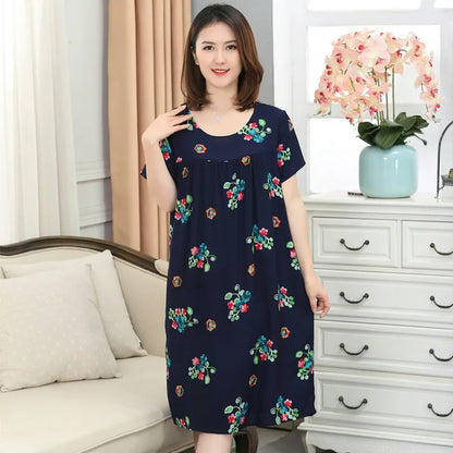Women summer cotton nightgowns short-sleeved Korean loose big yards 4XL fit 100 kg nightshirt female floral print night dress