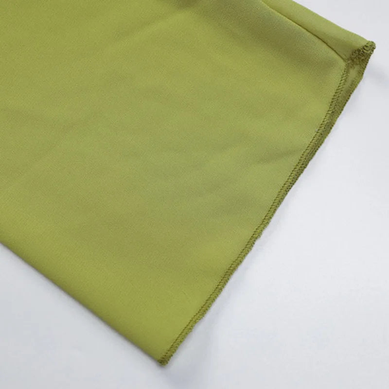 Vintage 90s Streetwear Ruffles Trim Green Chiffon T-shirts Y2K Fashion Sexy Deep V Lace Up Long Sleeve Tops Transparent - AMULET RING STORE