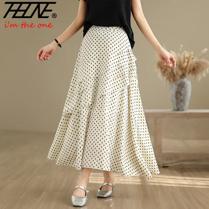 THHONE Summer Skirt Women 2025 High Waist Loose Fashion Vintage Dot Casual Korean Style Elegant A-line Skirts Women's Clothing
