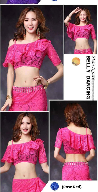 Women's ort Sve Lace Belly Dance Costume Sexy oulder Bared Practice Suit New 2020 Performance Wear Fitn Sportswear