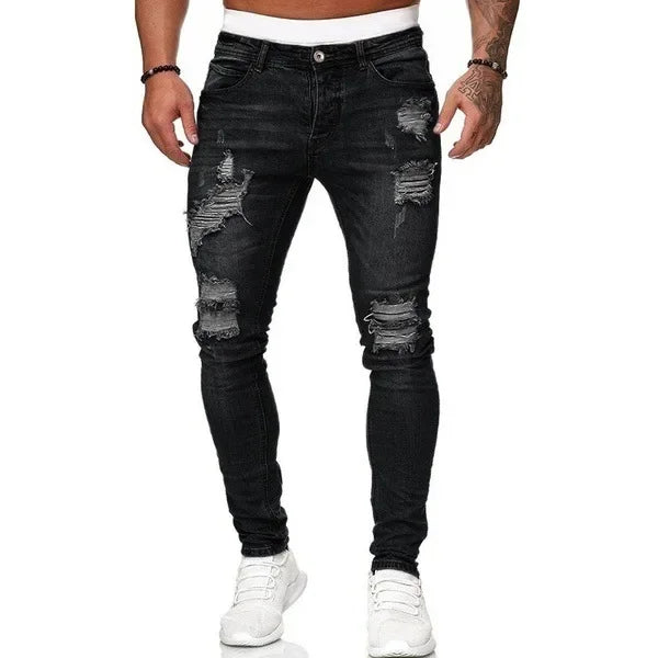 Ripped Jeans Men Stretch Skinny Grey Blue Black Hip Hop Denim Trousers Streetwear Casual Slim Fit Jeans for Men Jogging jean