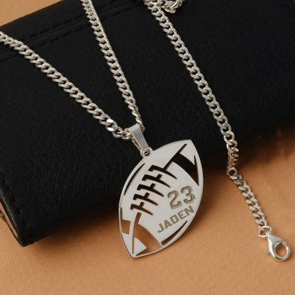 Custom Cuban Chain American Football Name Necklace Men Boy Jewelry Stainless Steel Basketball Nameplate Numbers Necklace Women