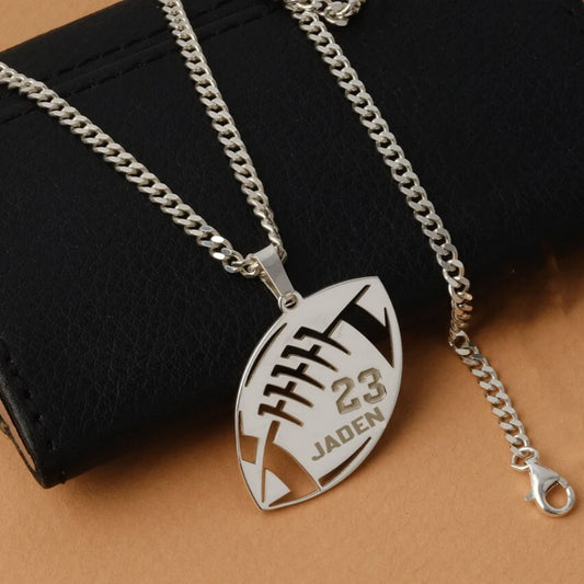 Custom Cuban Chain American Football Name Necklace Men Boy Jewelry Stainless Steel Basketball Nameplate Numbers Necklace Women