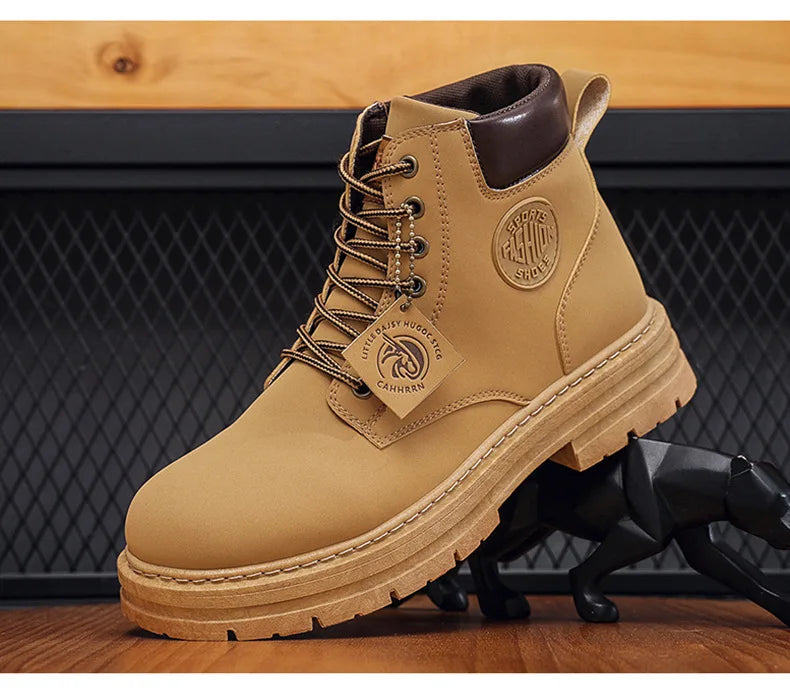 2025 new men's shoes autumn high cut workwear boots British style short boots Korean version versatile thickness boots shoes - AMULET RING STORE