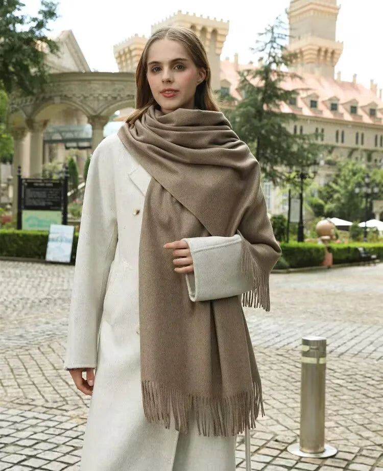 Classic Simple Solid Wool Blend Scarf Women Men Fall Winter High Quality Woolen Shawl Thick Warm Tassel Muffler Female Male Wrap