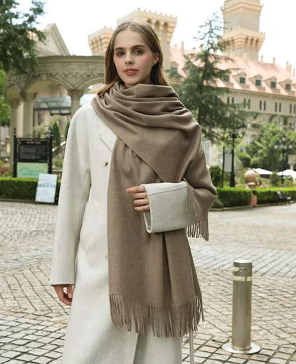 Classic Simple Solid Wool Blend Scarf Women Men Fall Winter High Quality Woolen Shawl Thick Warm Tassel Muffler Female Male Wrap