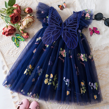 Delicate Party Prom Evening Dress Colorful Flower Embroidery Dresses Fashion Butterfly Princess Dress Birthday Princess Clothes