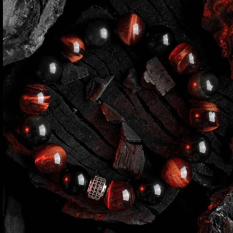 5A Real Natural Red Tiger Eye Beads Stone Bracelet Men Women Zircon Accessories Handmade Jewelry Gift for Girlfriend Wholesale