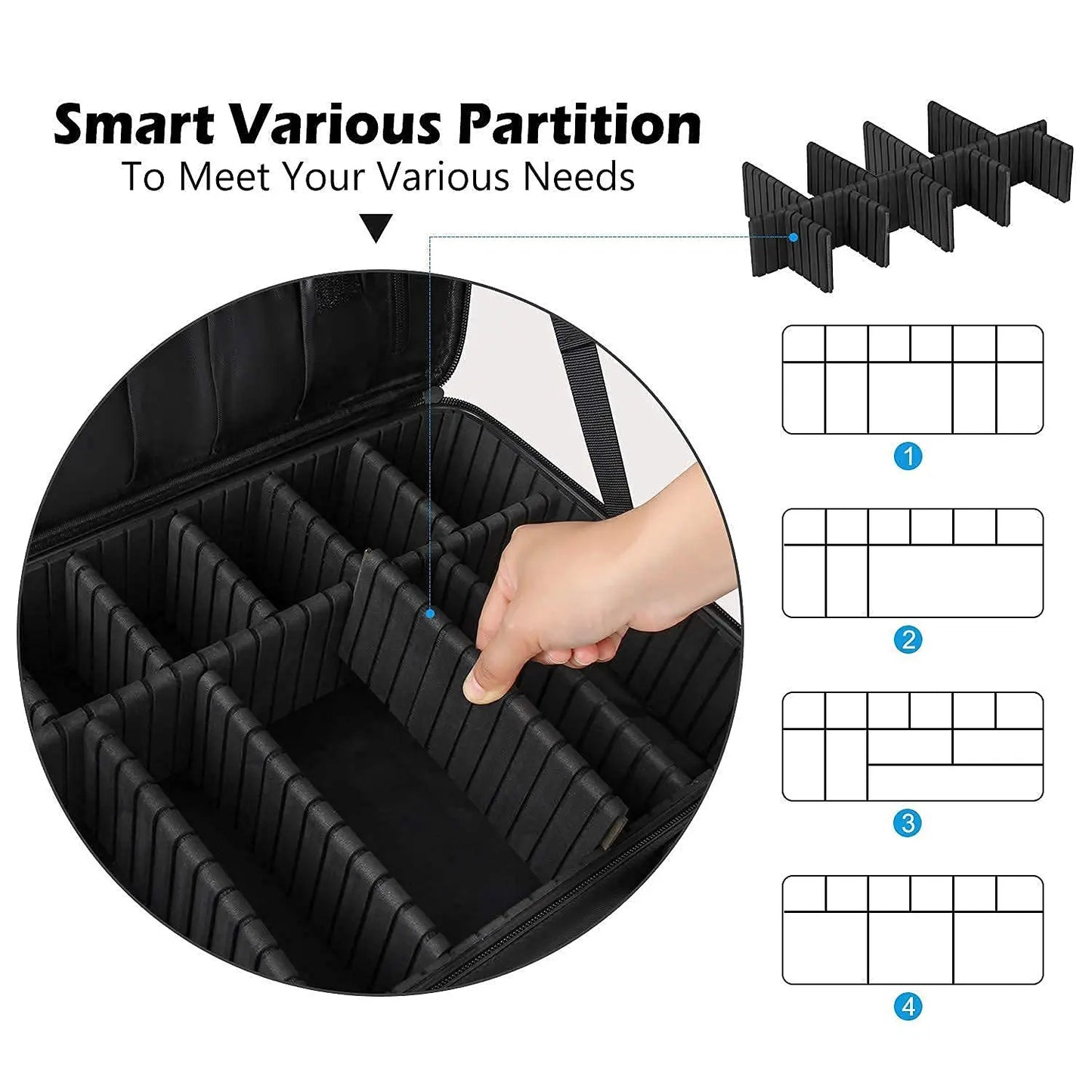 Large capacity travel makeup case, portable artist organizer with adjustable dividers and shoulder strap for toiletries jewelry - AMULET RING STORE