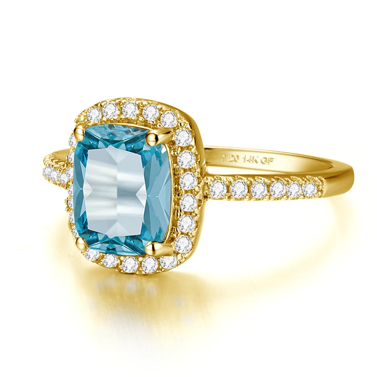 Solid 14K Gold Filled Aquamarine Ring for Women Retro Halo Design Gemstone Ring for Party Mother's Day Gifts Vintage Jewellery