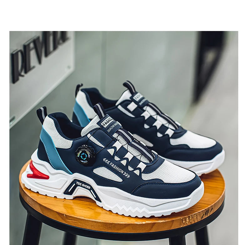 Men's Korean rotating buckle fashion casual sports shoes four season soft soled non slip outdoor running shoes student sneakers - AMULET RING STORE